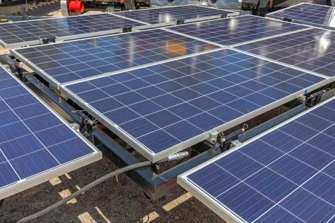 Movable Solar Panels Trailer Stock Photos