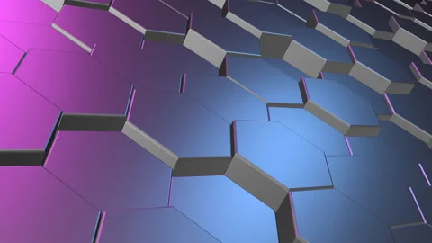 Movable surface made of shiny metal moving hexagons Stock-Footage 256436397