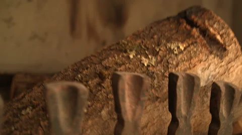Move in and out on modern log fire place Stock Footage 47526050