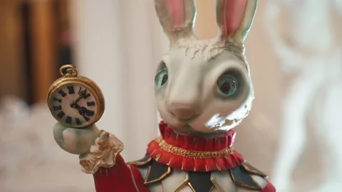 Move around figure of the rabbit with clock in hands. Alice in wonderland Stock Footage 196180445
