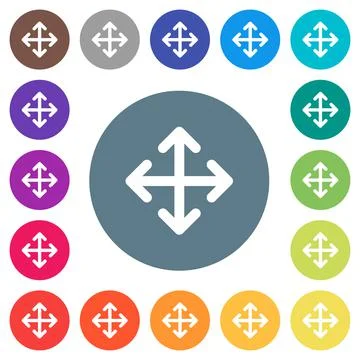 Move arrows flat white icons on round color backgrounds Stock Illustration
