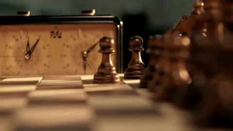 The move of a black pawn in a game of chess. Close-up Stock Footage 156707829