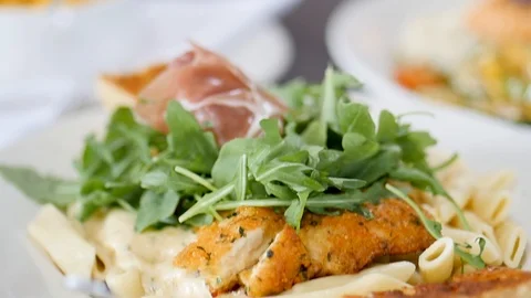 Move from chicken dish to salmon dish 스톡 동영상 94240710