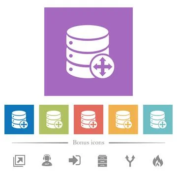 Move database flat white icons in square backgrounds 스톡 일러스트