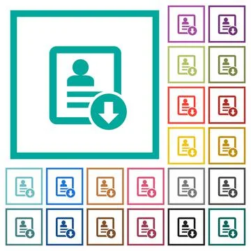 Move down contact flat color icons with quadrant frames Stockillustratie