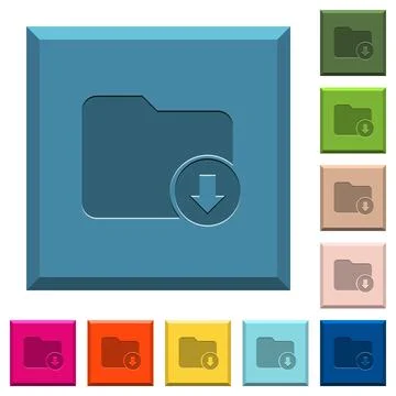 Move down directory engraved icons on edged square buttons Stock Illustration