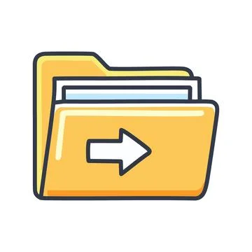 Move folder icon. Yellow folder icon with white right arrow, indicating fil.. Stock Illustration
