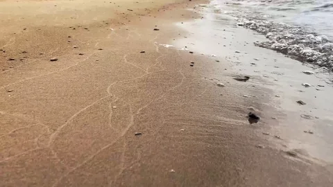 Move forward along beautiful beach. Resort island area. Popular beach. Long Stock-Footage 116806943