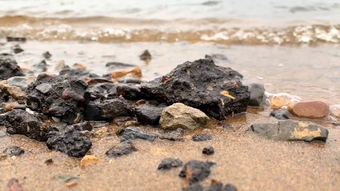 Move forward along beautiful beach. Resort island area. Rocky beach. Long moving Stock Footage 116806983