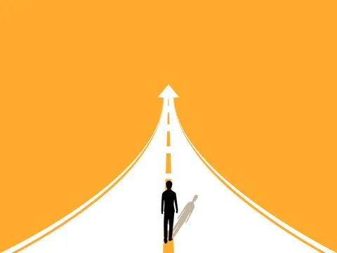 Move forward, man walking on the road arrow growth Stock Illustration