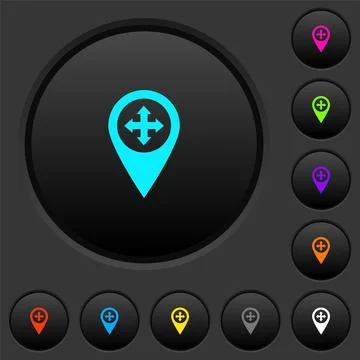 Move GPS map location dark push buttons with color icons Stock Illustration