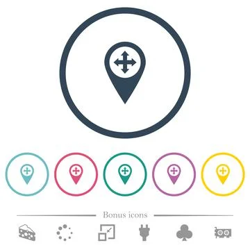 Move GPS map location flat color icons in round outlines Stock Illustration