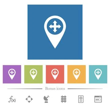 Move GPS map location flat white icons in square backgrounds Stock Illustration
