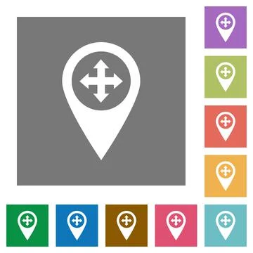 Move GPS map location square flat icons Stock Illustration