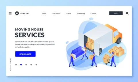 Move home, relocation concept. Workers of moving service load furniture into Stock Illustration