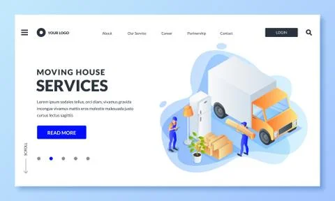 Move home, relocation concept. Workers of moving service load refrigerator, f Stock Illustration