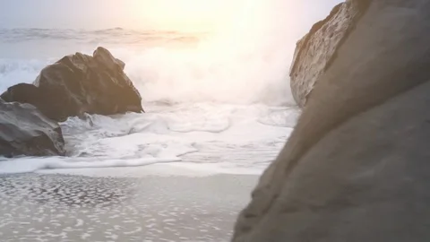 Move Left Behind Rock at Waves Crashing on Shore Stock Footage 101445663