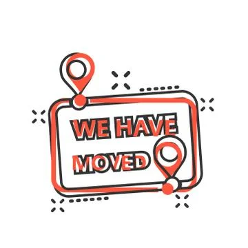 Move location icon in comic style. Pin gps vector cartoon illustration on whi Illustrazione stock