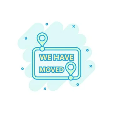 Move location icon in comic style. Pin gps vector cartoon illustration on whi Illustrazione stock