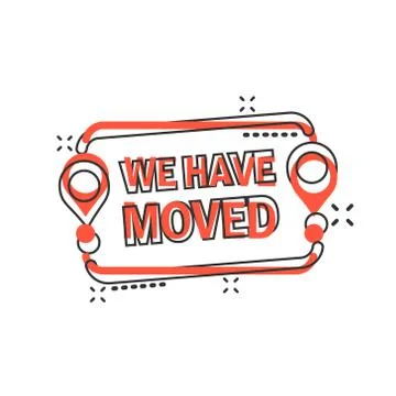 Move location icon in comic style. Pin gps vector cartoon illustration on whi Illustrazione stock
