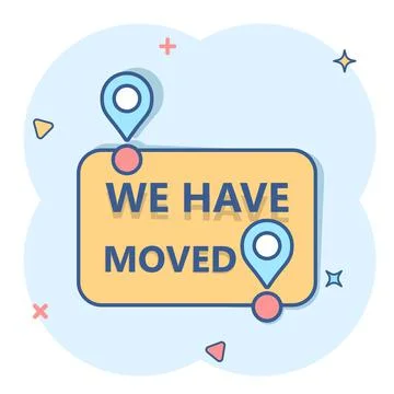 Move location icon in comic style. Pin gps vector cartoon illustration on whi Illustrazione stock