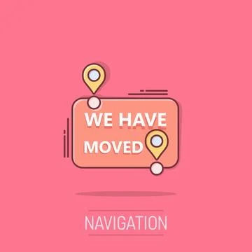 Move location icon in comic style. Pin gps vector cartoon illustration on w.. Stock Illustration