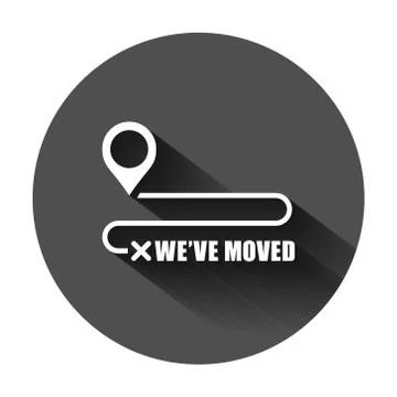 Move location icon in flat style. Pin gps vector illustration on black round Illustrazione stock