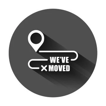 Move location icon in flat style. Pin gps vector illustration on black round Illustrazione stock