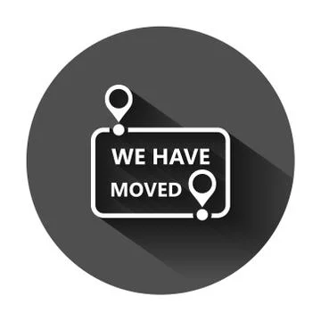 Move location icon in flat style. Pin gps vector illustration on black round Illustrazione stock