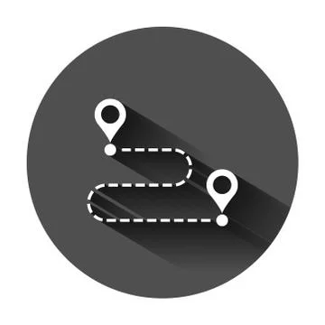 Move location icon in flat style. Pin gps vector illustration on black round Illustrazione stock