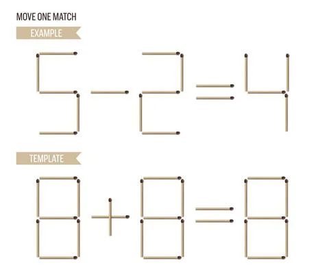 Move onr matchstick game example and template. Math and logic puzzle for kids イラスト素材