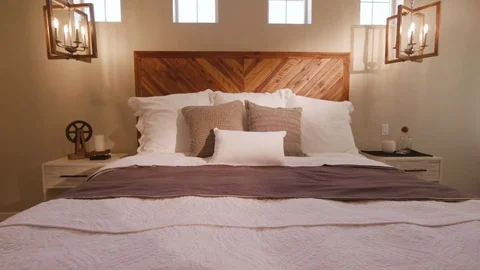 Move Over Front of Bed in Modern Bedroom Stock Footage 76255935