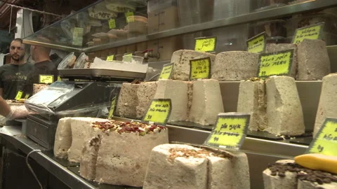 Move Pass Halva Selection In Food Market And By Vendor To The Halva King Video stock 238648727