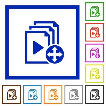 Move playlist item flat framed icons 스톡 일러스트