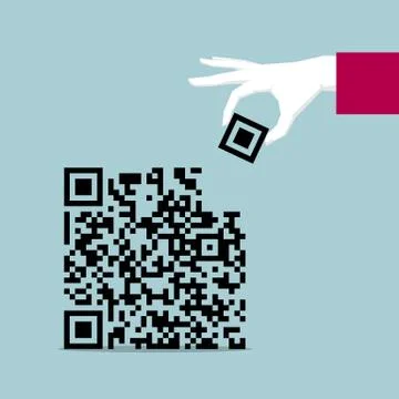 Move the QR code to use the hand. Isolated on blue background. Stock Illustration