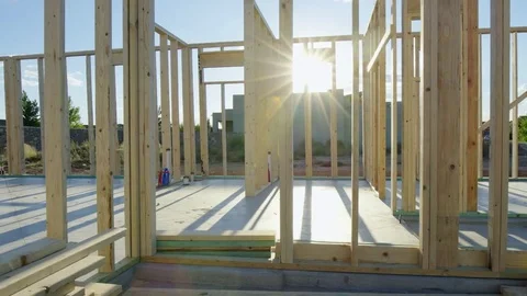 Move Right Around Corner of Framed Residential Home Stock Footage 80833921