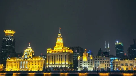 Move shooting view of Huangpu River and as Shanghai Skyline Stock Footage 76509254