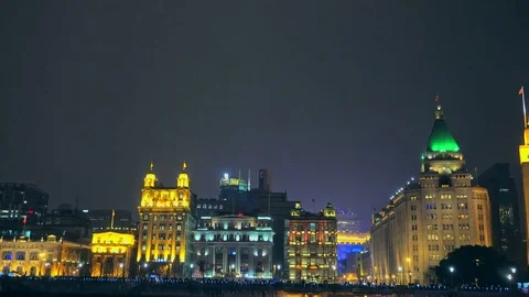 Move shooting view of Huangpu River and as Shanghai Skyline Stock Footage 76509280