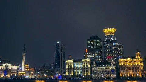 Move shooting view of Huangpu River and as Shanghai Skyline Stock Footage 76509398