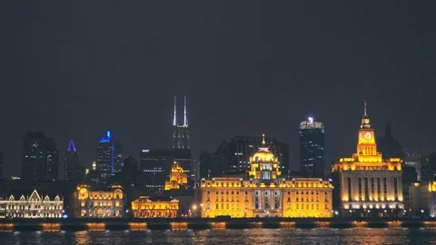 Move shooting view of Huangpu River and as Shanghai Skyline Stock Footage 76509459