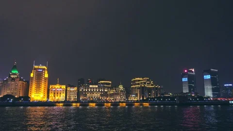 Move shooting view of Huangpu River and as Shanghai Skyline Stock Footage 76509477