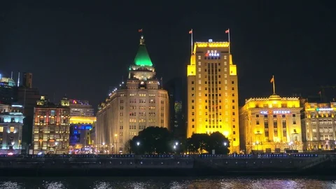 Move shooting view of Huangpu River and Puxi city skyline, China Stock Footage