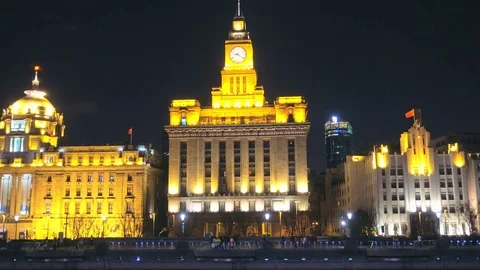 Move shooting view of Huangpu River and Puxi city skyline, China Stock Footage 76607526