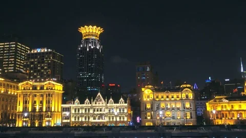 Move shooting view of Huangpu River and Puxi city skyline, China Vídeo Stock 76607677