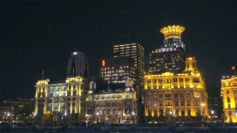 Move shooting view of Huangpu River and Puxi city skyline, China Vídeo Stock 76607737