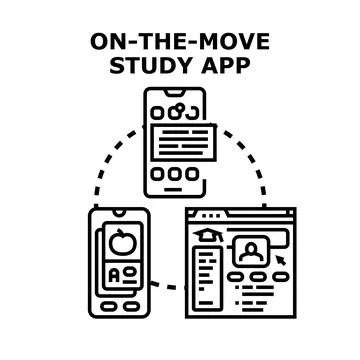 On the move study app with mobile learning and online education platform Stock Illustration