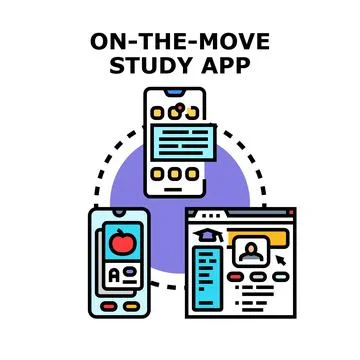 On the move study app with mobile learning and online education platform Stock Illustration