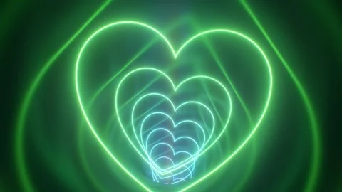 Move Through Beautiful 3D Rainbow Heart Neon Glow Reflection Tunnel Stock Footage 278649132