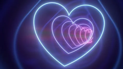Move Through Beautiful 3D Rainbow Heart Neon Glow Reflection Tunnel Stock Illustration