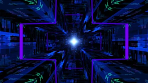 Move Through Geometric Blue Tunnel Structure Stock Footage 240319347